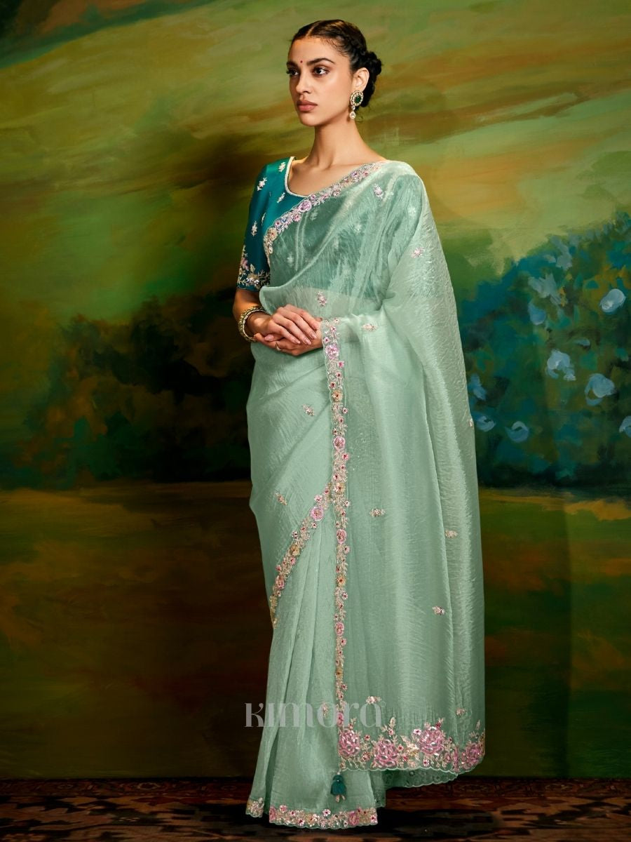 Evara organza saree In Lime Green