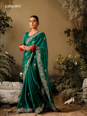 Green Soft Silk Saree With Heavy Embroidery & Matching Blouse