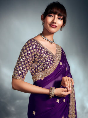 Purple Pure Fancy Saree with Hand Worked Border