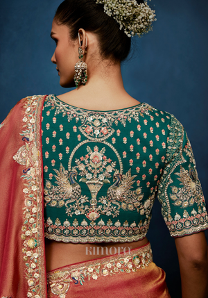 Kesariya Gadwal Tissue Saree Orange Rose
