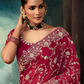 Red Fancy Silk Saree with Heavy Thread Embroidery and Matching Blouse