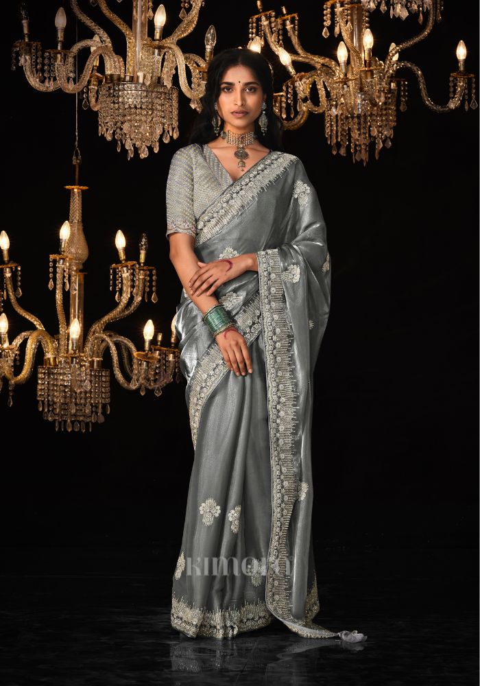Shadow Queen Premium Tissue Saree In Grey