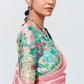 Peach Elegance – Pure Silk Saree with Crushed Texture & Multicolor Green Silk Blouse
