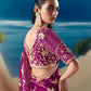 Magenta Pink Organza Tissue Silk Hand Embroidered Bridal Saree