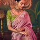 Premium Pink Silk Saree with Embroidered Green Blouse