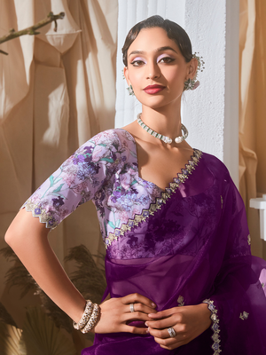 Purple Designer Organza Saree