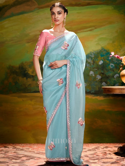 Samira Organza Saree In Powder Blue