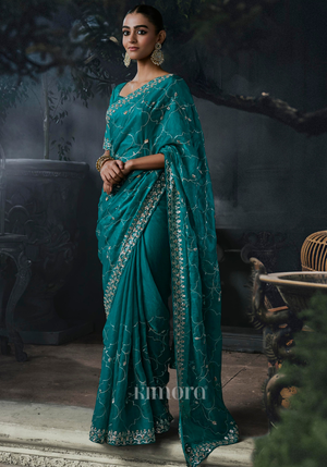 Kaia Tissue Silk Saree Teal Blue