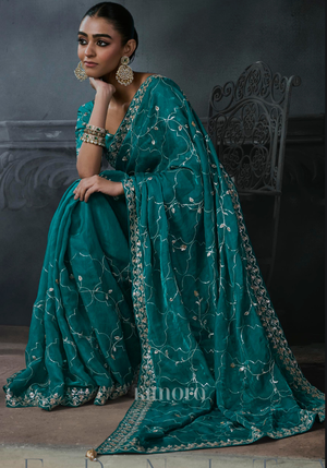Kaia Tissue Silk Saree Teal Blue