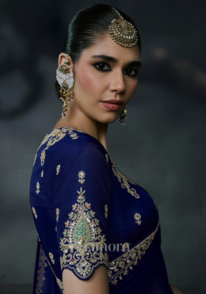 Naira Tissue Silk Saree In Blue For Sangeet