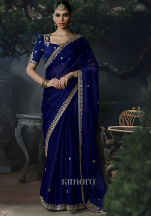 Naira Tissue Silk Saree In Blue For Sangeet