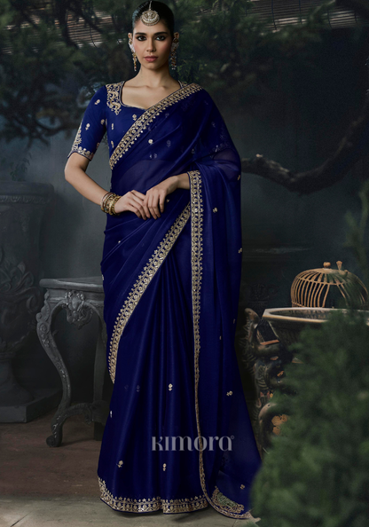 Naira Tissue Silk Saree In Blue For Sangeet