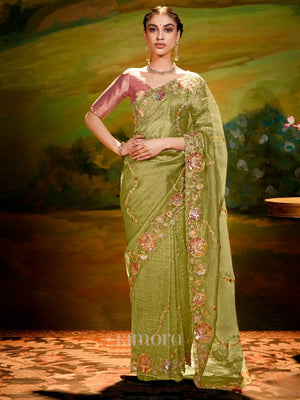 Olive green Pure Silk Saree
