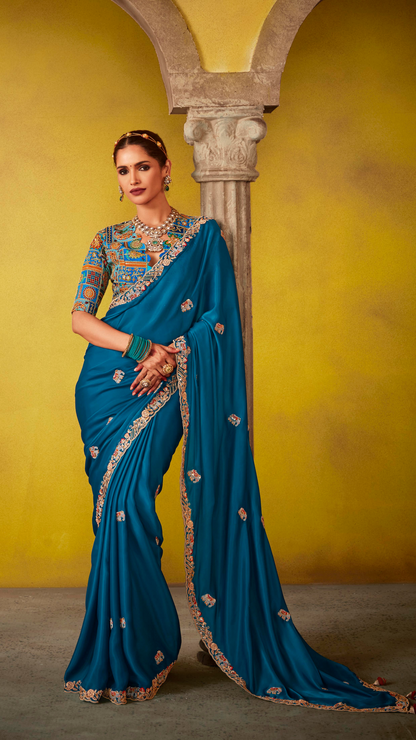 REGAL BLUE SAREE WITH INTRICATELY EMBROIDERED BLOUSE