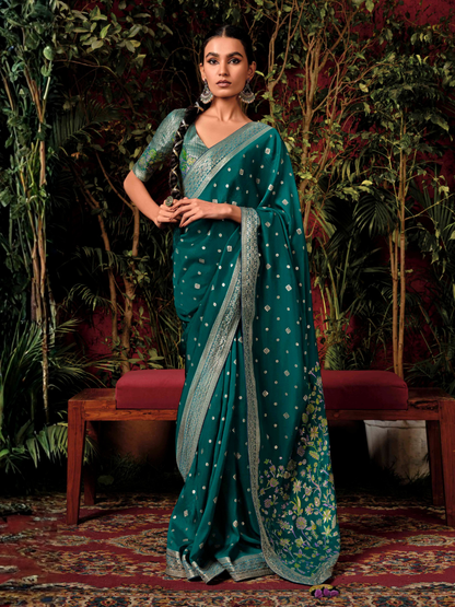 Teal Green Silk Saree By Kimora