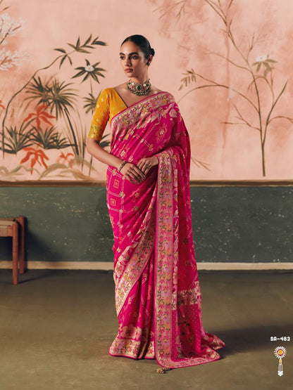 Pure Georgette Pink Bandhani Saree