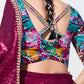 WINE SILK SAREE WITH VIBRANT FLORAL BLOUSE – A STATEMENT OF LUXURY