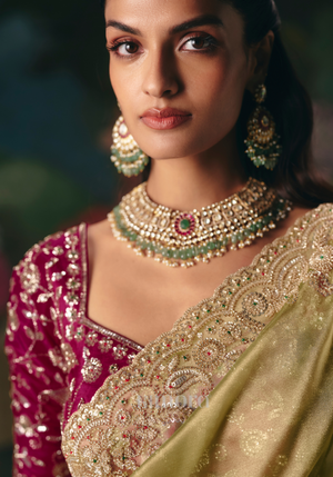 Designer Tissue Silk Saree In Olive Green For Wedding Occasion