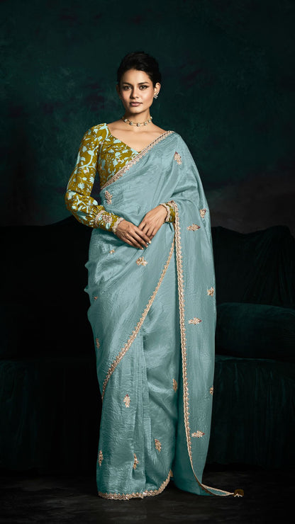 Sky Blue Designer Organza Saree: Effortless Elegance for Every Occasion