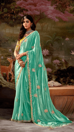 SEA GREEN SILK SEQUENCE EMBROIDERY SAREE - Kimora.in