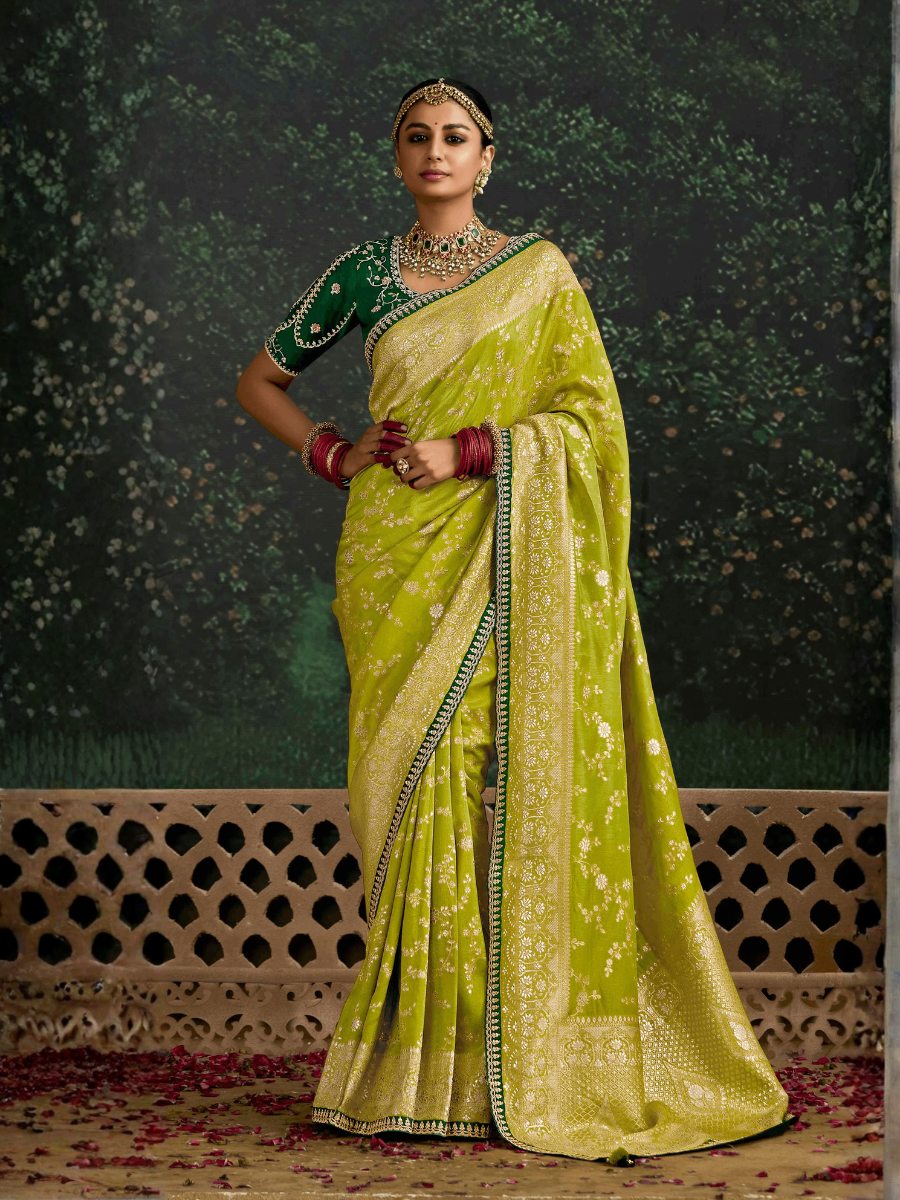 Patrani Dola Silk Saree In Parrot green