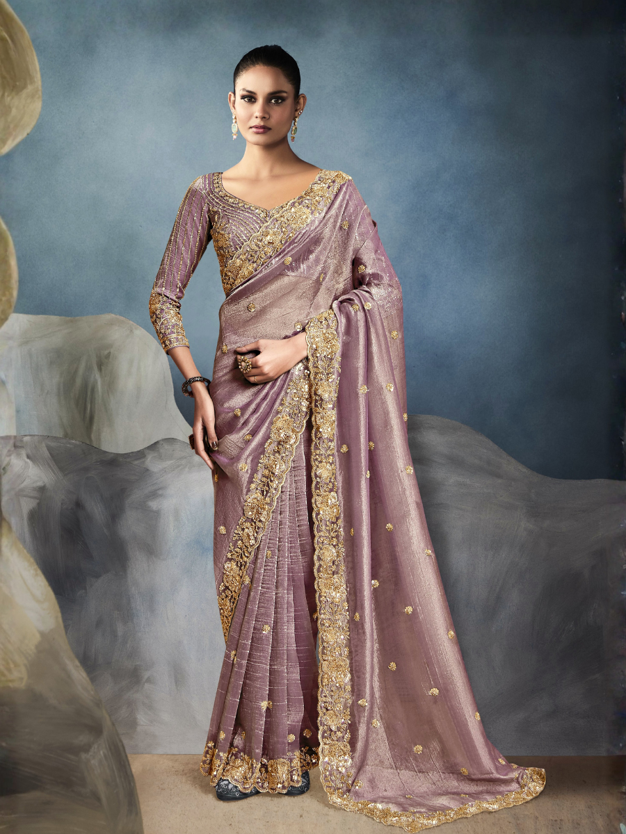 Noor-e-Rose Tissue Silk Saree In Onion pink