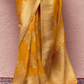 Yellow Crape Saree with Golden Border