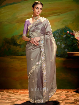 Sukoon Tulle Organza Silk Saree in Grey