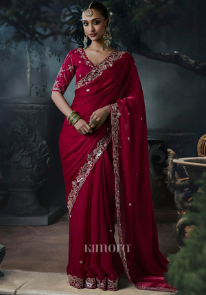 Mahi Ramen Silk Saree Red
