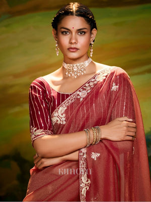 Suvarna Premium organza Saree In Brown