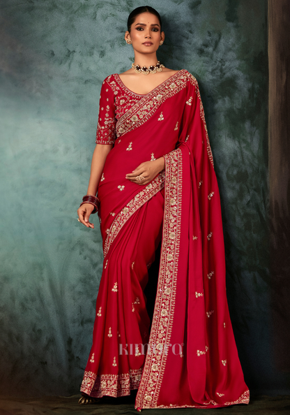 Kumkum Soft Organza Saree in Red