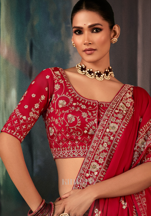 Kumkum Soft Organza Saree in Red