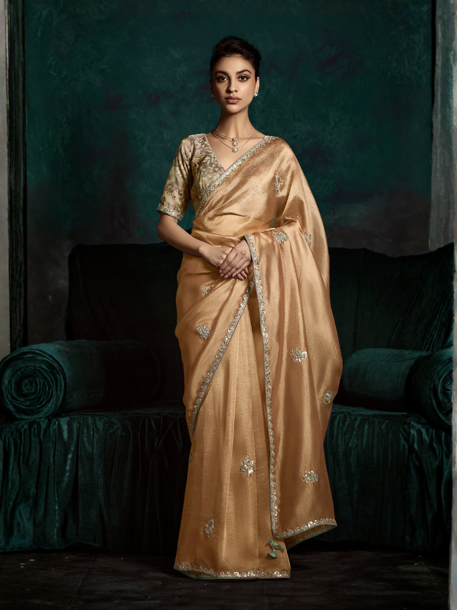 Kusumika Tissue Silk Saree In Brown