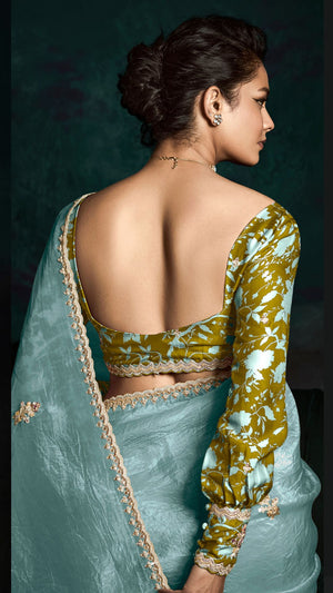Sky Blue Designer Organza Saree: Effortless Elegance for Every Occasion