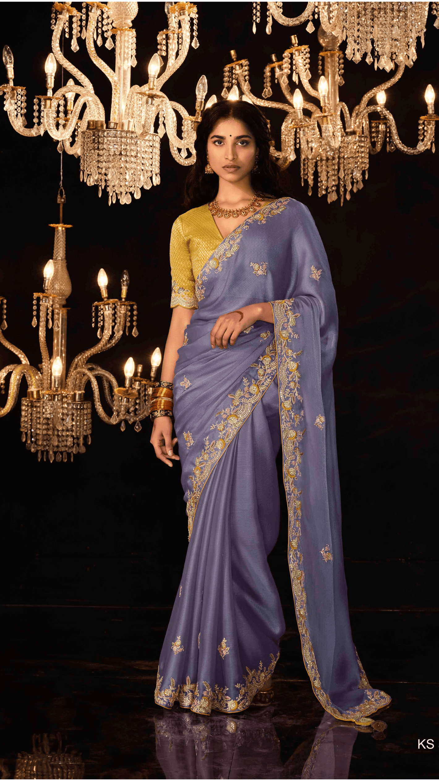 PURPLE HEAVY EMBROIDERY DESIGNER SILK SAREE - Kimora.in