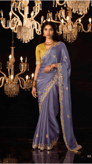 PURPLE HEAVY EMBROIDERY DESIGNER SILK SAREE - Kimora.in