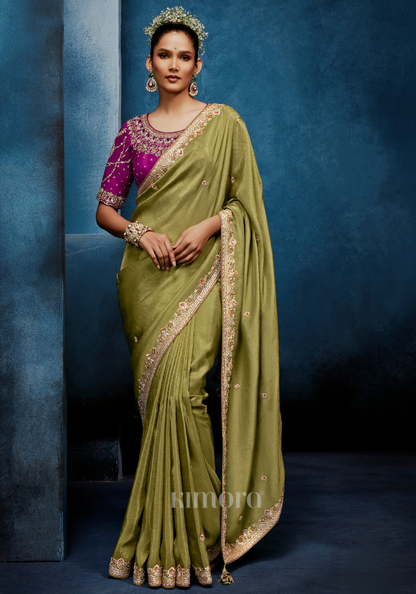 Haritangi Gadwal Tissue Saree Olive Green