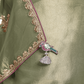 Sage Green Organza Silk Saree with Unstitched Floral Printed Blouse