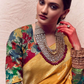 Yellow Crape Saree with Golden Border