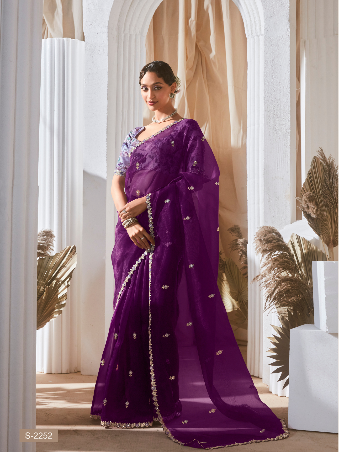 Pranitha Organza Tissue Silk Saree in Purple