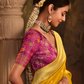 Mustard Yellow Pure Silk Saree With Golden Border and Designer Weaving Blouse