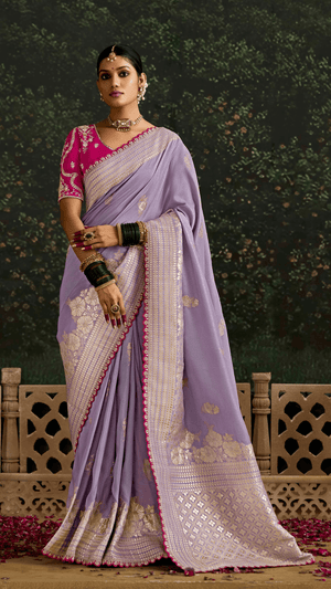 PURPLE BANARASI DOLA SILK SAREE - Kimora.in