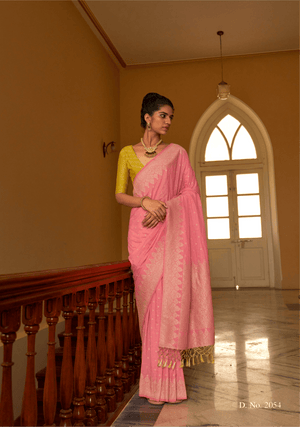 PINK NYLON SILK SAREE-TIMELESS ELEGANCE - Kimora.in
