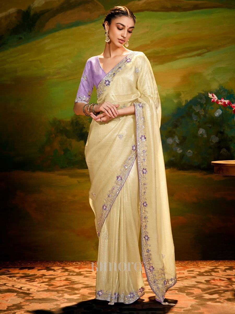 Mehar Organza Saree In Beige