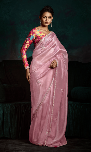 PINK DESIGNER ORGANZA SAREE  – A BLUSH OF ELEGANCE