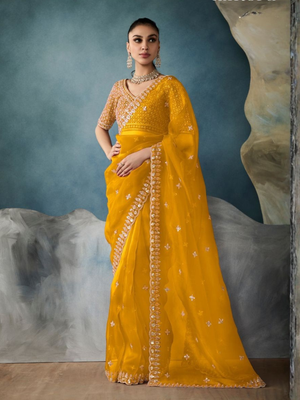 Yellow Embroidery Georgette Saree with Designer Blouse