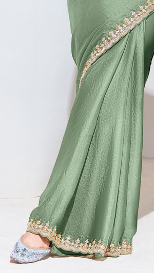 Sea Green Tissue Silk Saree with Zari, Sequins & Beads Work