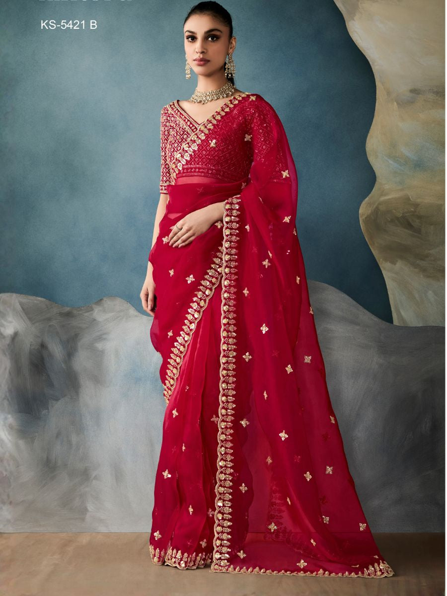 Rajshree Tissue Silk Saree In Red