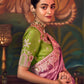 Premium Pink Silk Saree with Embroidered Green Blouse