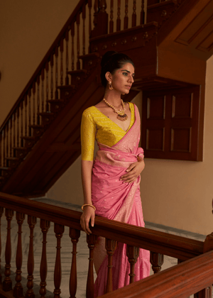 PINK NYLON SILK SAREE-TIMELESS ELEGANCE - Kimora.in